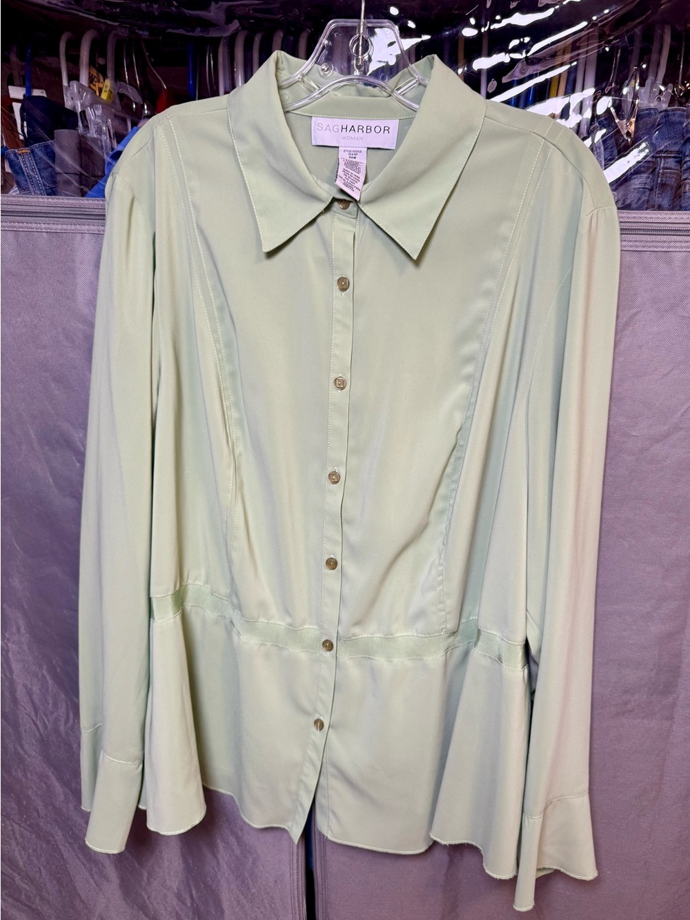 Sag Harbor Light Green Button-Front Women’s Blouse- Size 20